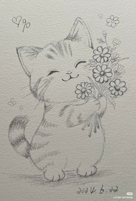 Adorable Cat Holding a Bouquet of Flowers