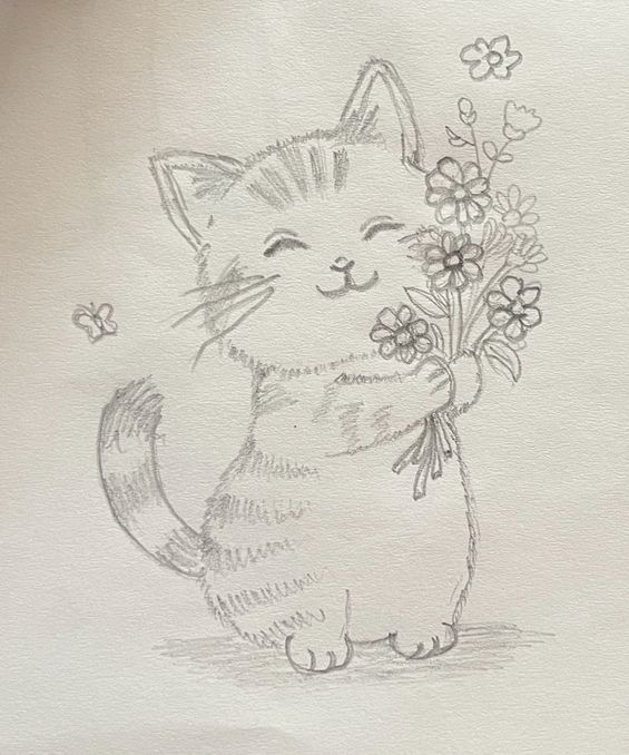 Adorable Cat Holding Flowers