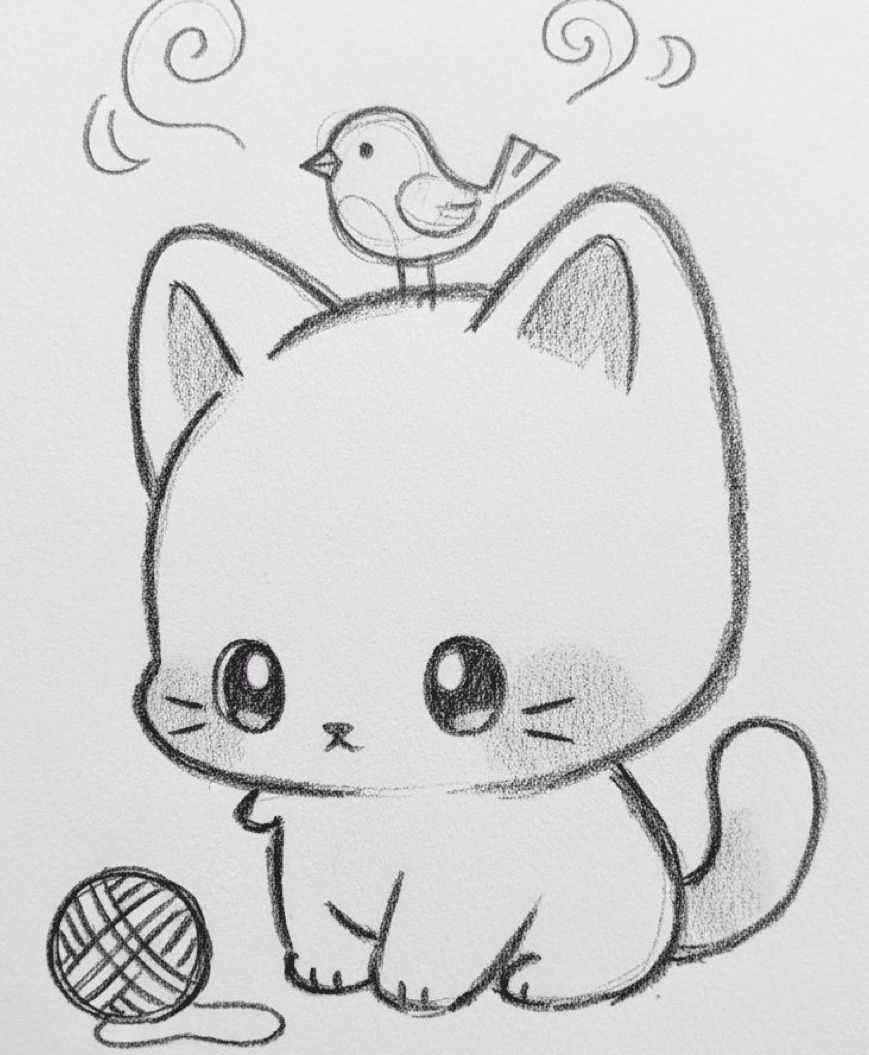 Adorable Cat with Bird and Yarn Ball