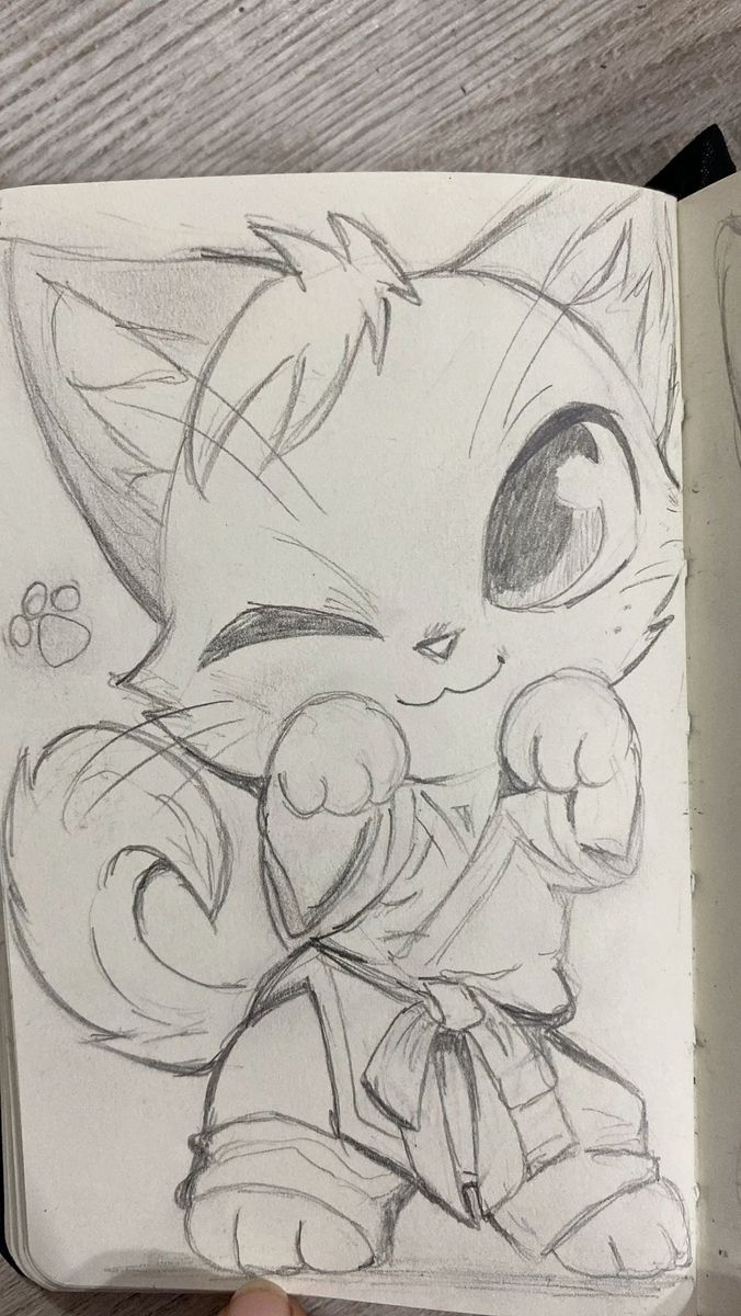 Adorable Kawaii Cat with Big Eyes and Playful Pose
