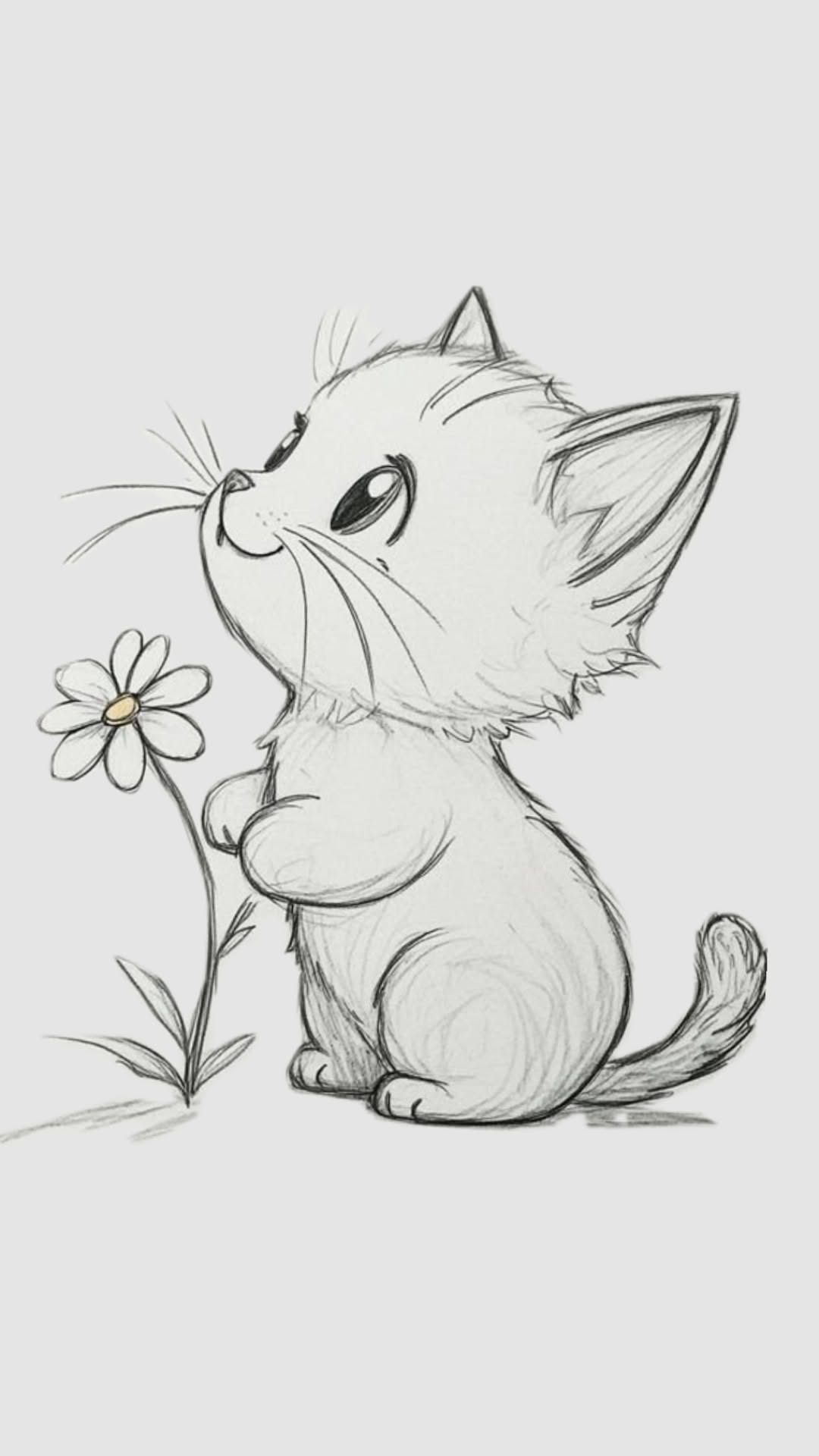 Adorable Kitten Gazing at a Flower