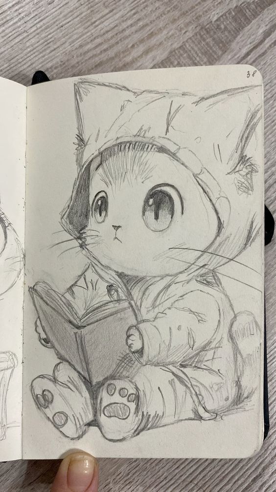 Adorable Kitten Reading a Book in Hoodie