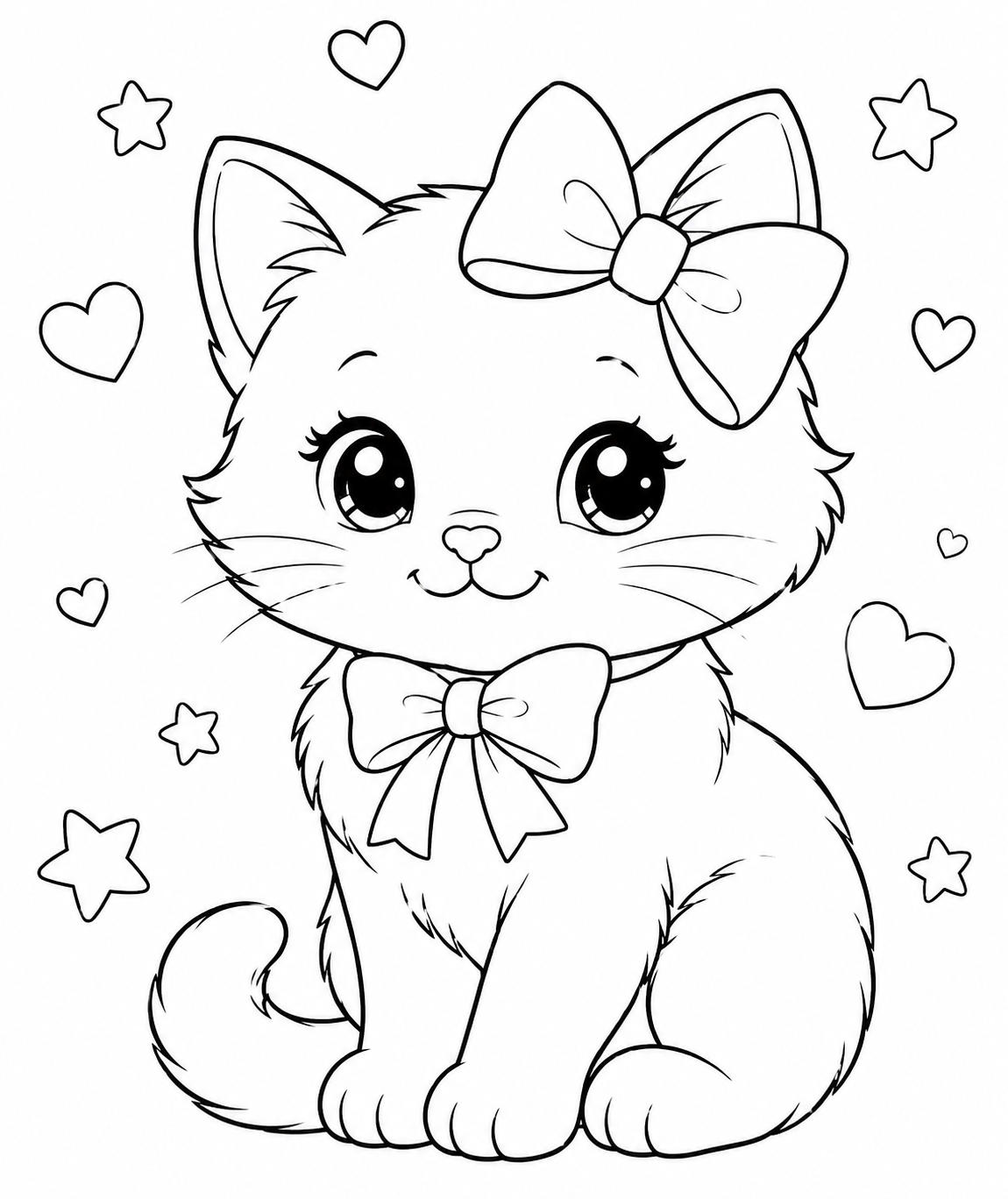 Adorable Kitten with Bow and Hearts