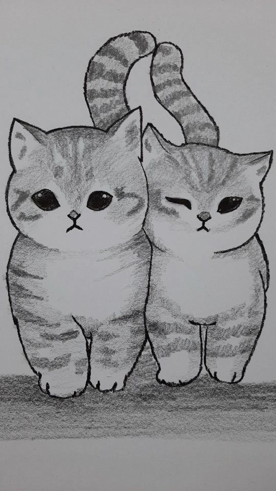 Adorable Pair of Kawaii Cats