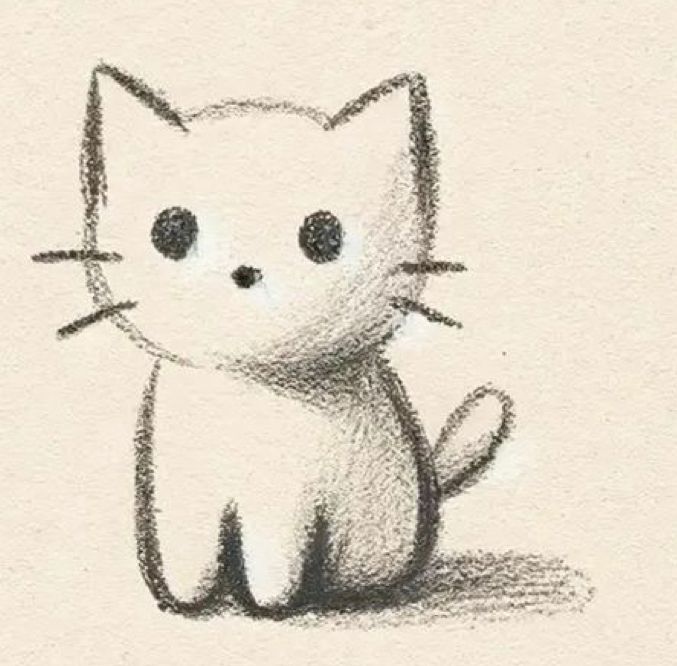 Adorable Simple Cat Sketch with Big Eyes