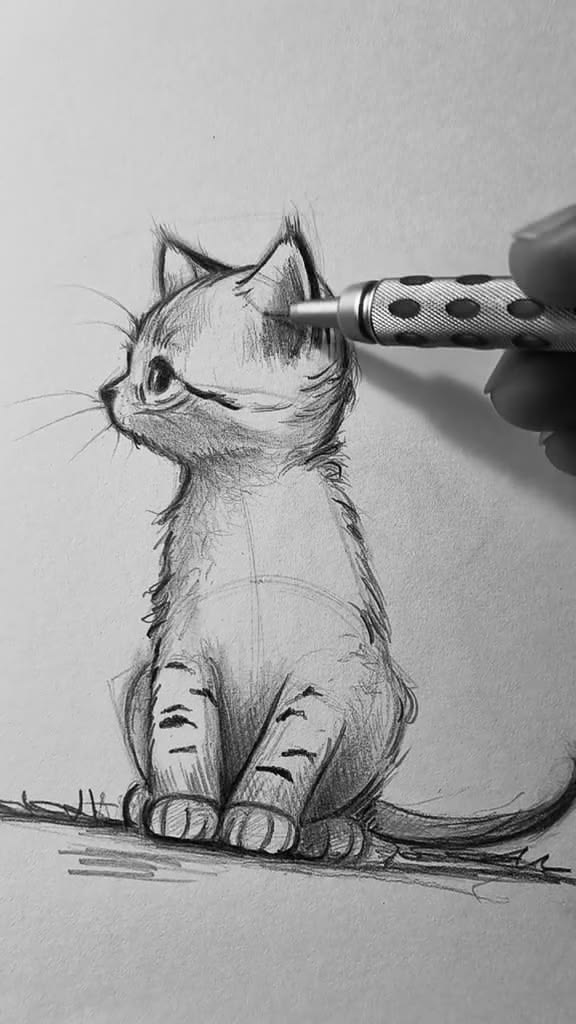 Adorable Sitting Cat Sketch