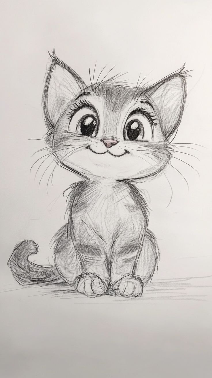 Cat Drawings: Adorable Smiling Kitten Sketch