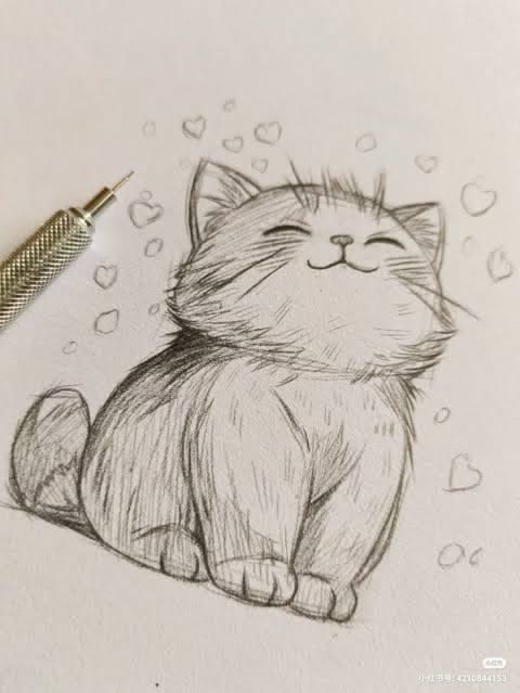 Happy Cat with Smile and Hearts