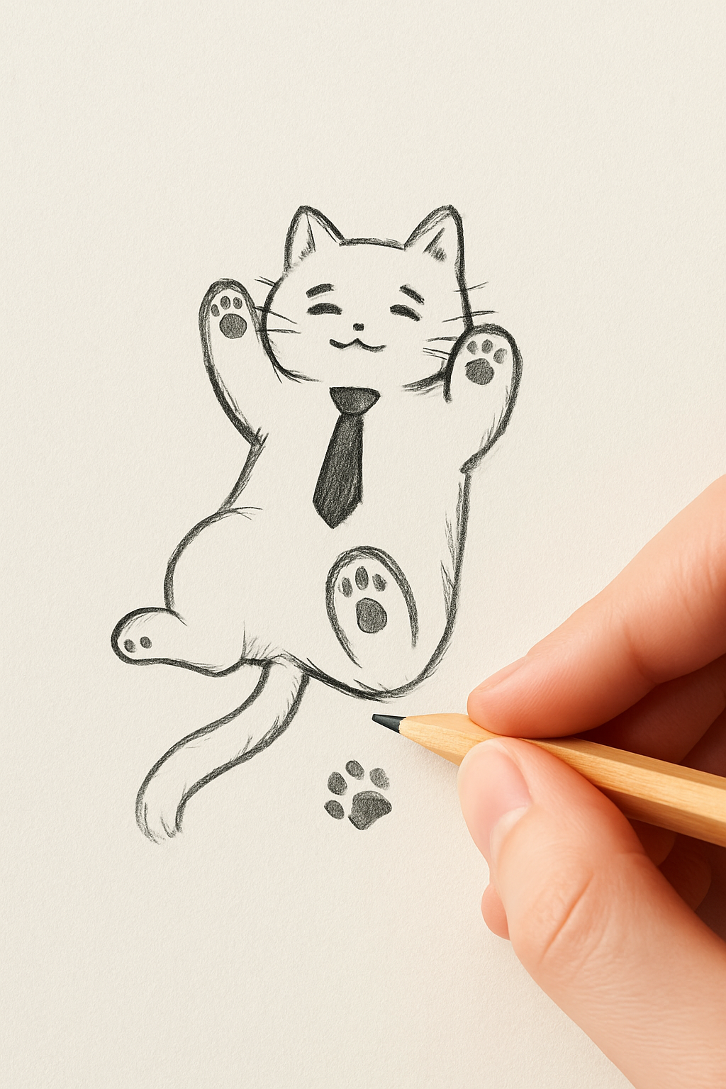 Cat Drawings: Playful Cat in a Tie Drawing