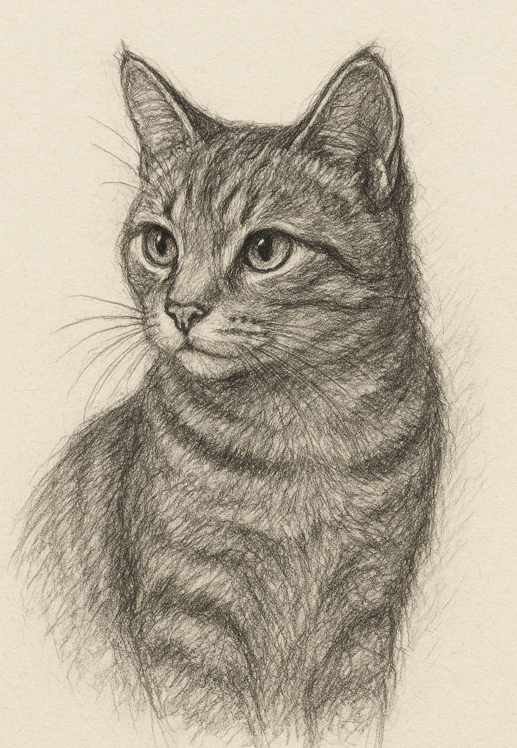 Realistic Tabby Cat Portrait in Pencil