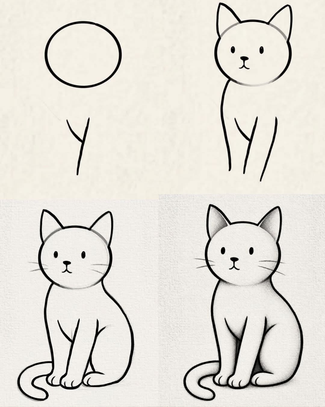 Cat Drawings: Step-by-Step Guide to Cute Cat Sitting Pose