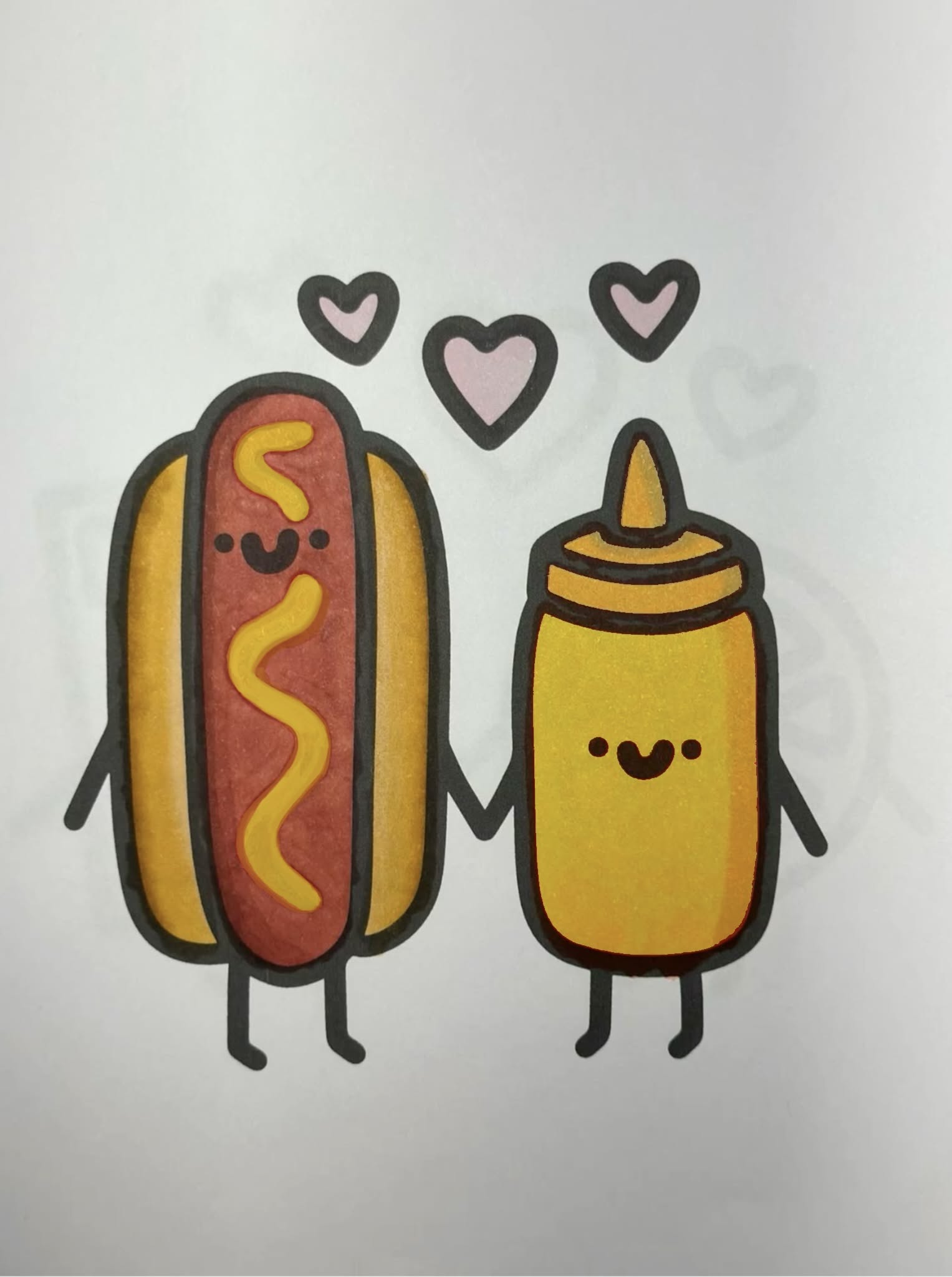 Happy Hot Dog and Mustard Bottle Holding Hands
