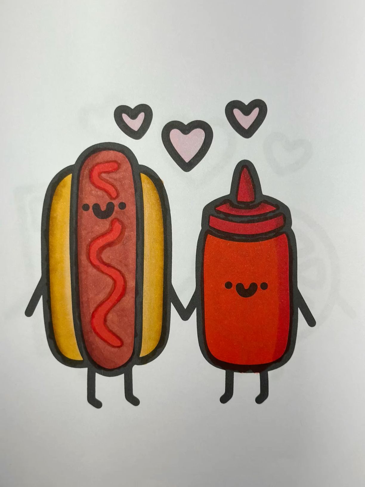 Adorable Hot Dog and Ketchup Bottle in Love