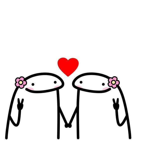 Happy Stick Figures in Love with Flowers