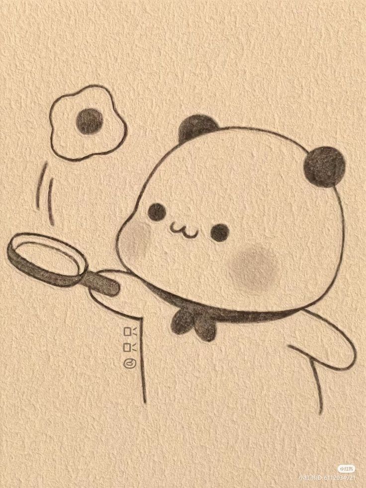 Playful Panda Holding a Flower