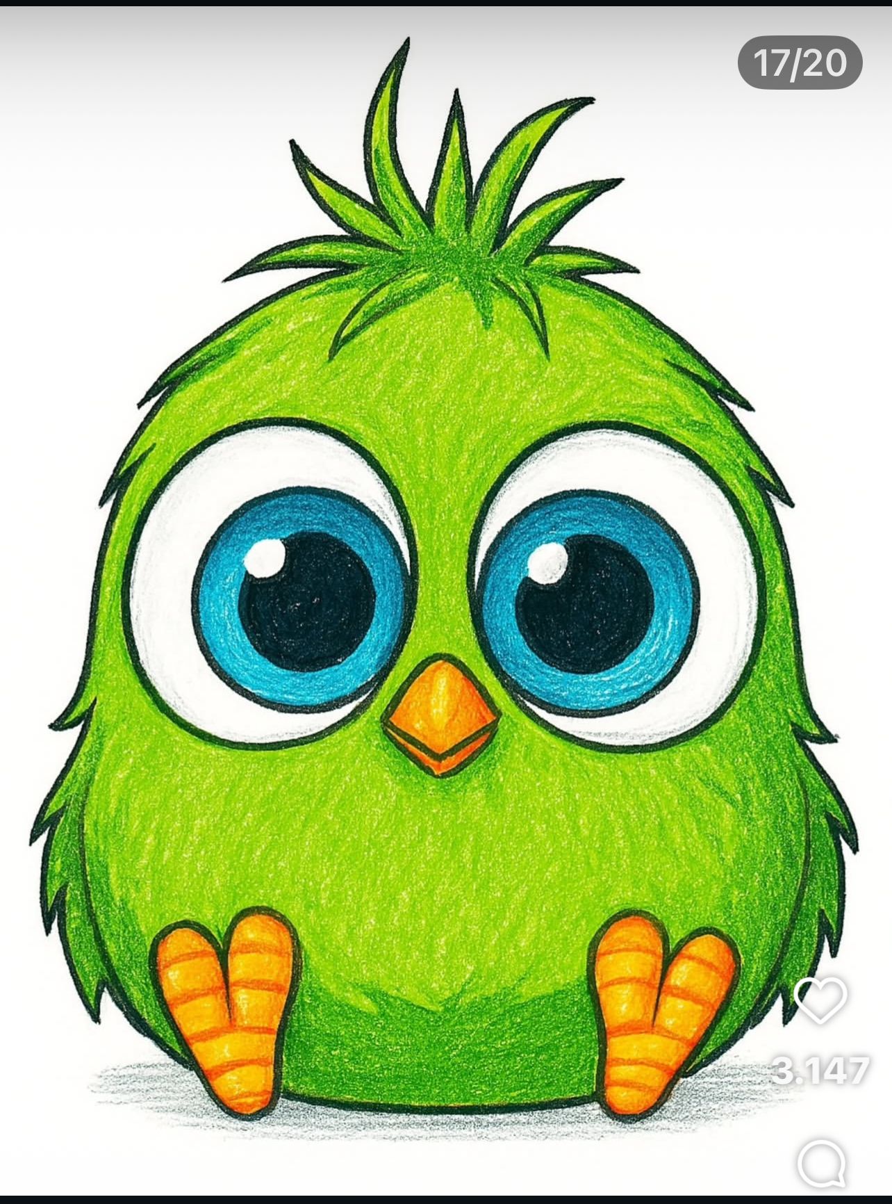Adorable Green Bird with Big Blue Eyes