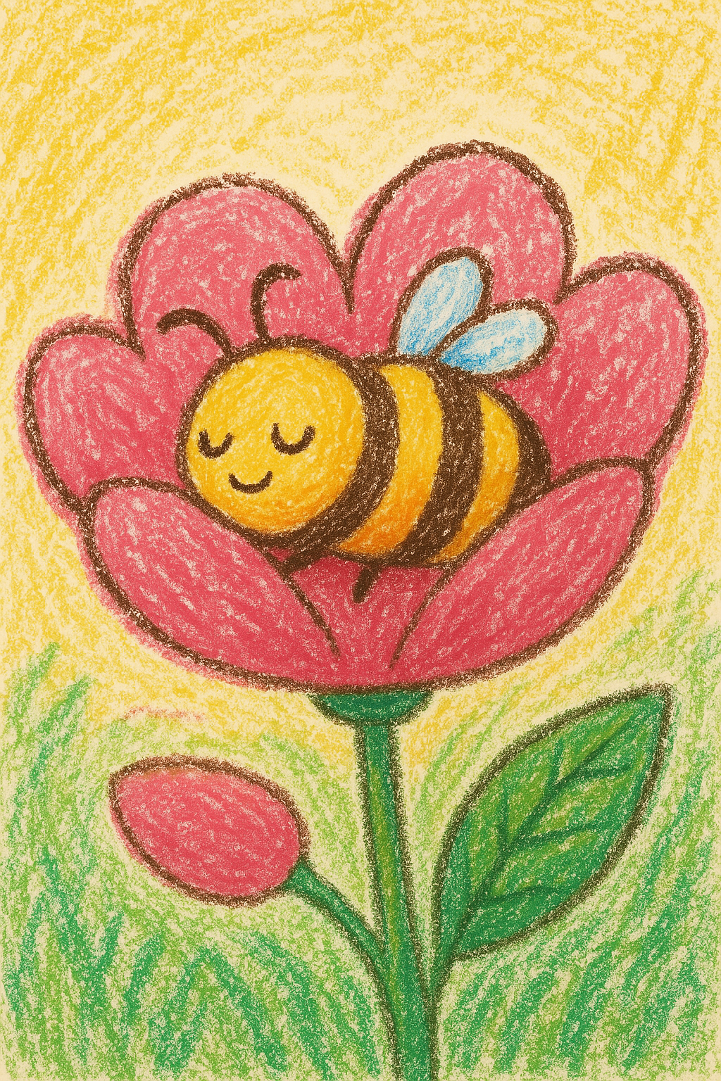 Happy Bee Napping on a Flower