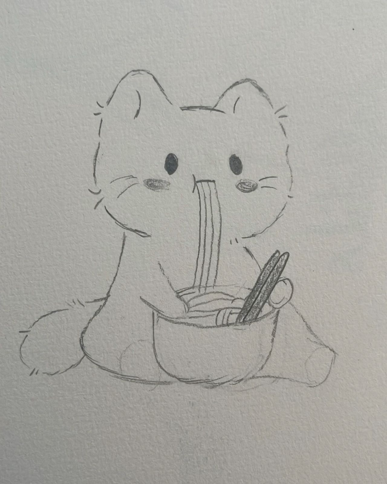 Adorable Cat Eating Noodles