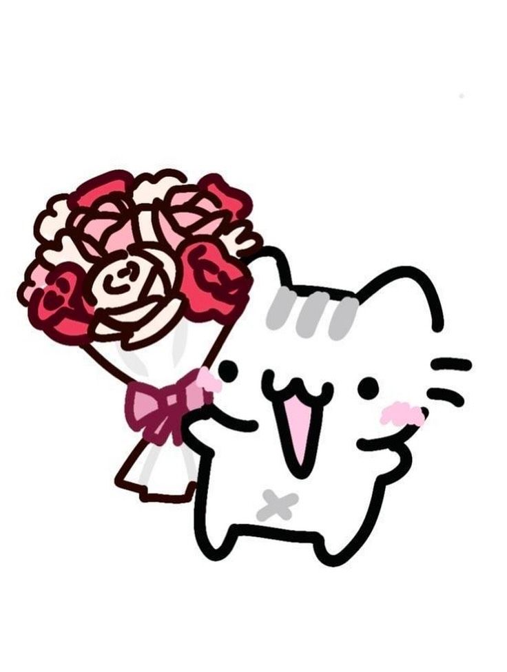Adorable Cat Holding a Bouquet of Flowers