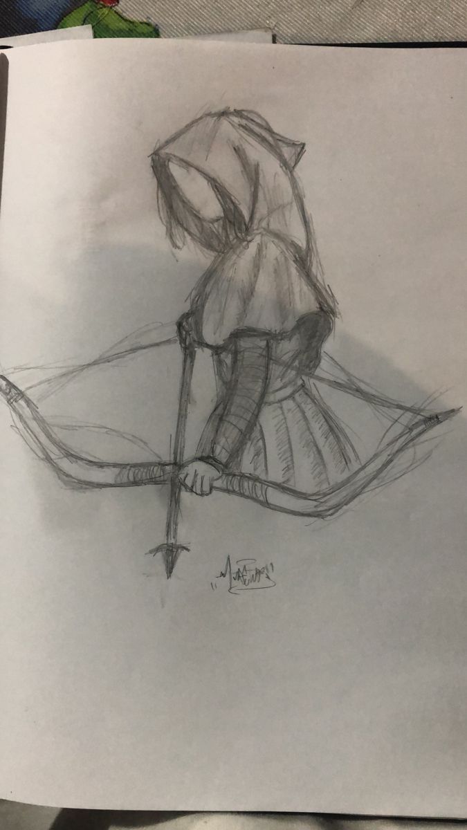 Simple Sketch of a Hooded Archer with Bow