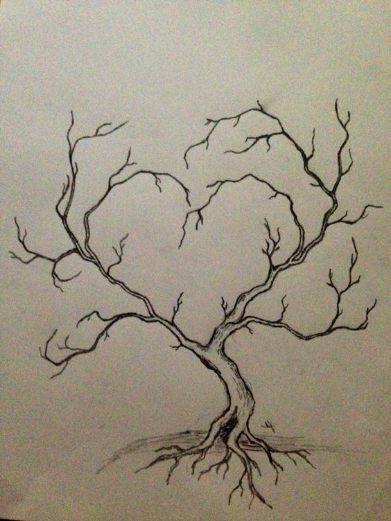 Beautiful Heart-Shaped Tree Sketch