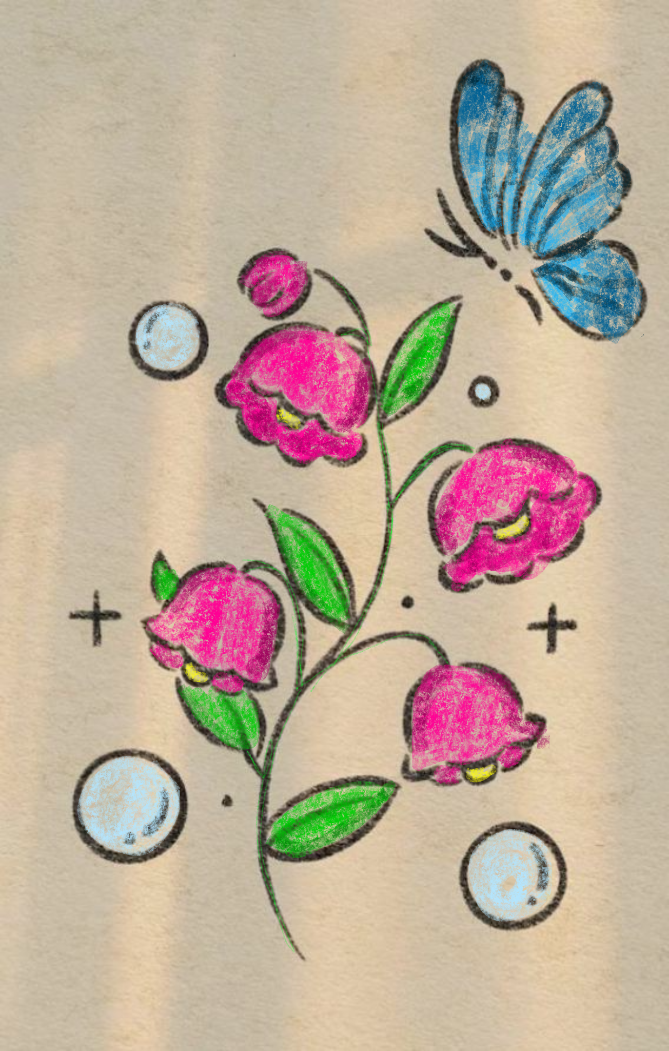 Charming Pink Flowers with Blue Butterfly