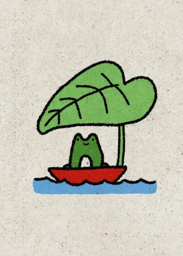 Cute Frog Under Leaf Boat