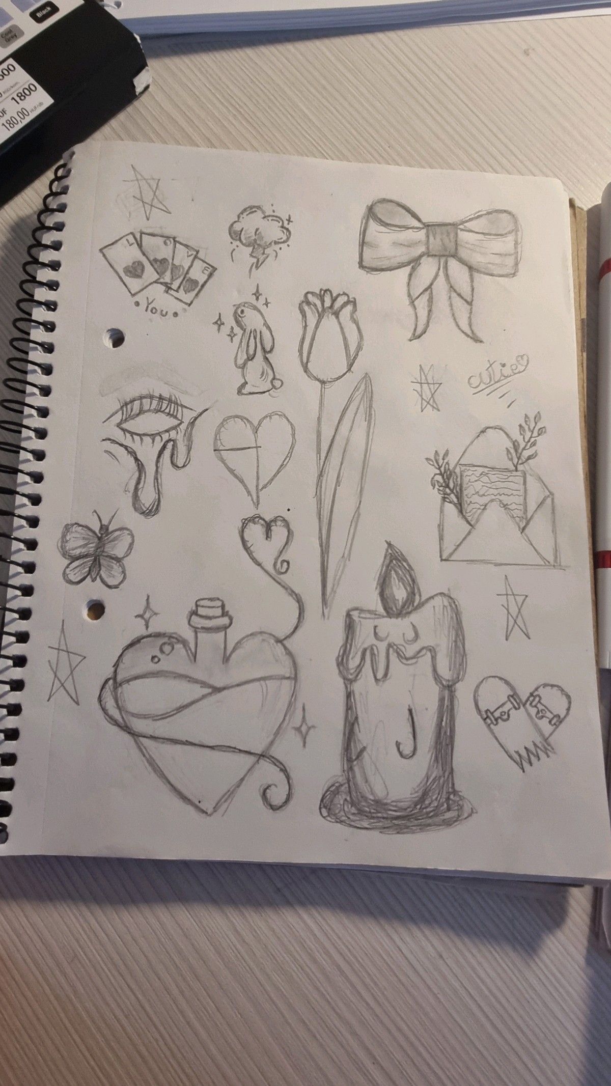 Cute Heart, Candle, and Floral Doodles