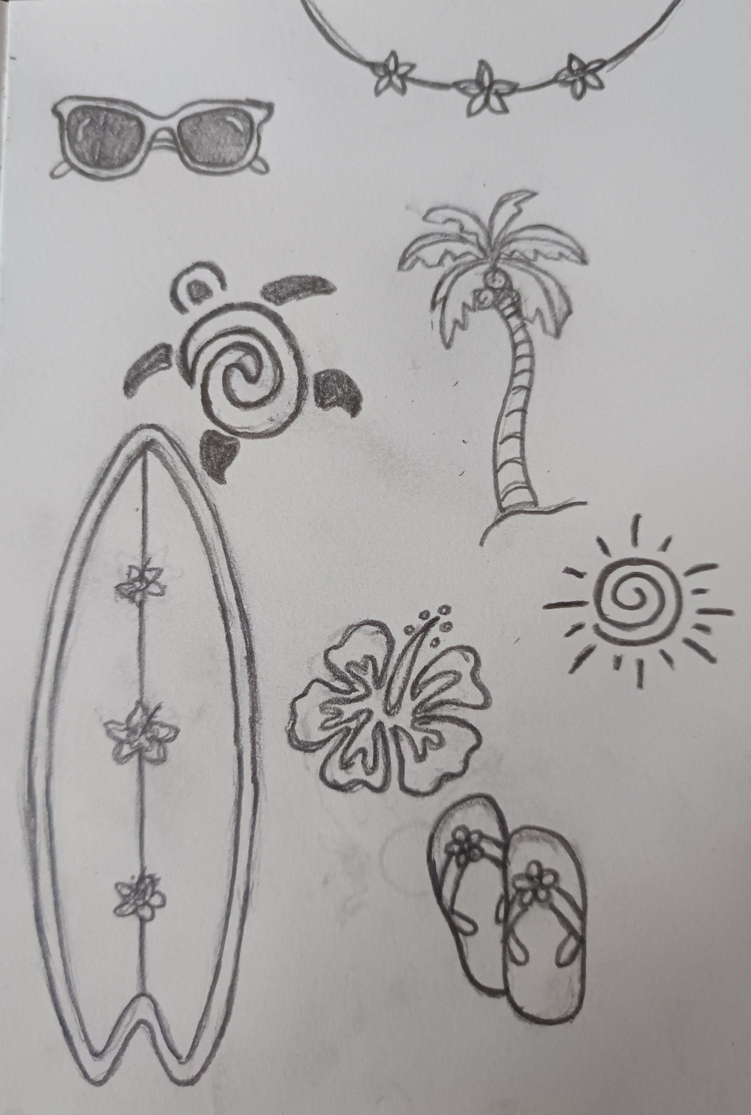 Tropical Beach Vibes with Surfboard and Turtle