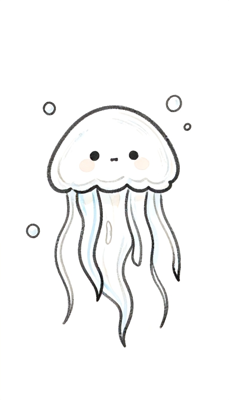 Adorable Cute Jellyfish with Bubbles