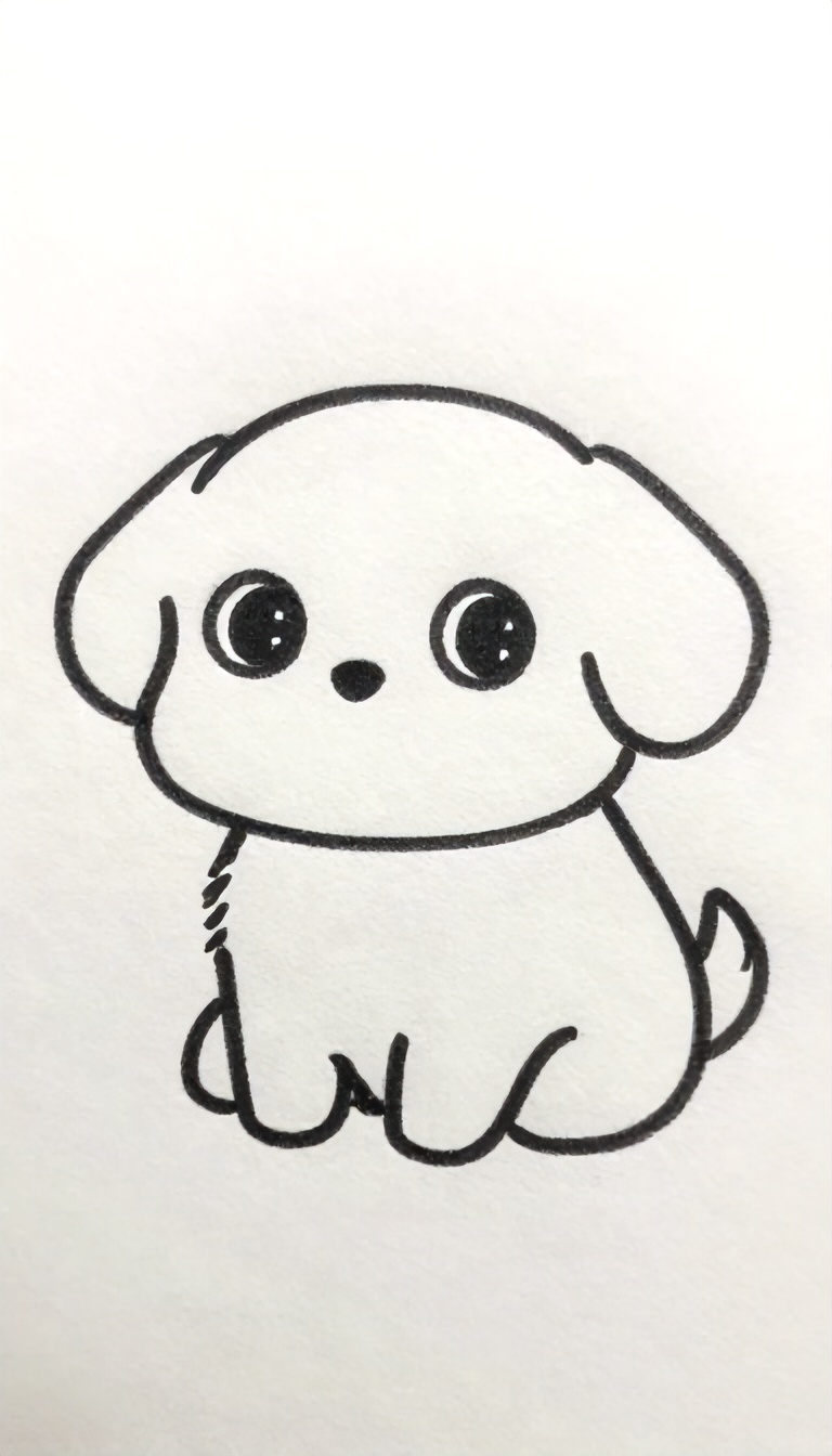 Adorable Puppy Sitting Cute Sketch