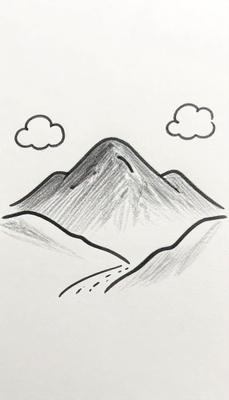 Random Things to Draw: Simple Mountain Landscape with Clouds