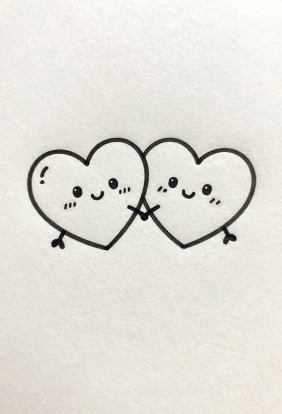 Random Things to Draw: Adorable Cartoon Hearts Holding Hands
