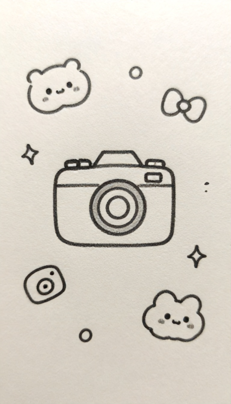 Random Things to Draw: Cute Camera Surrounded by Kawaii Clouds