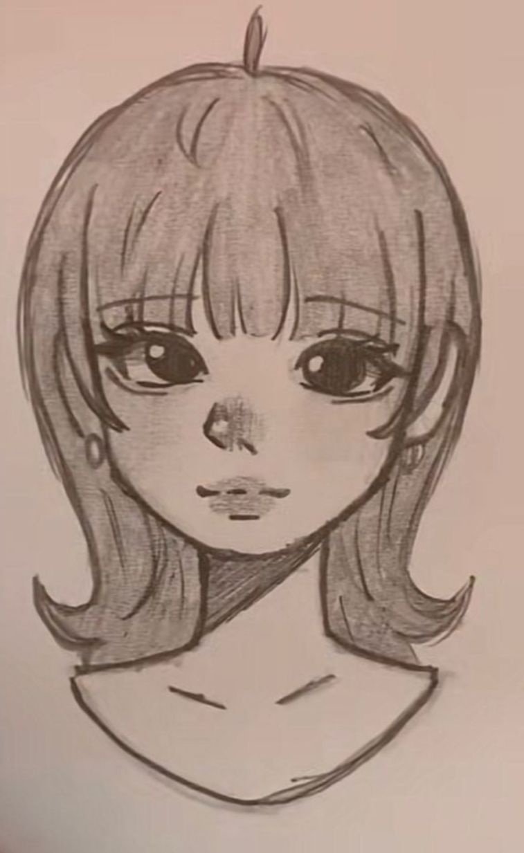 Cute Girl with Short Hair and Soft Features Sketch