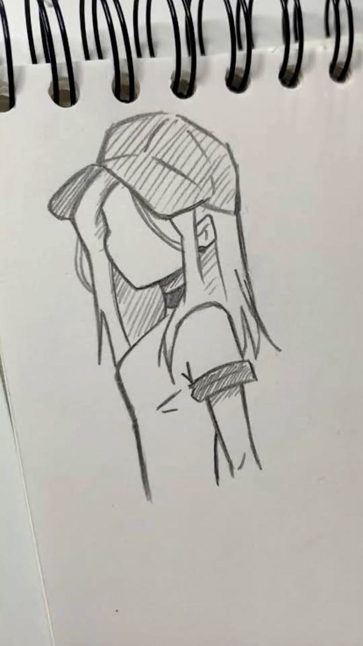 Stylish Girl in Cap with Long Hair Sketch