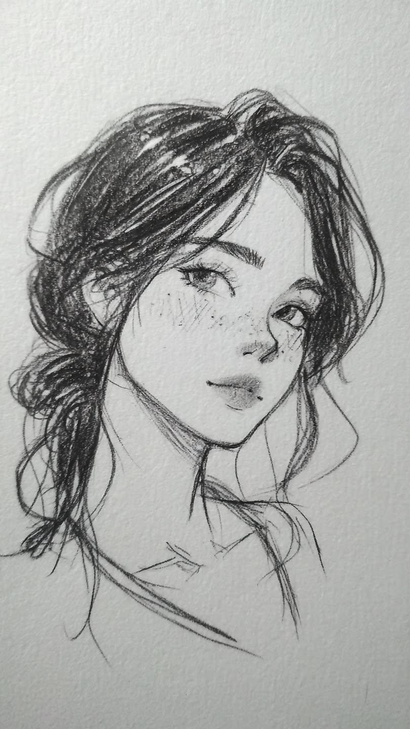 Woman with Freckles and Loose Hair Sketch