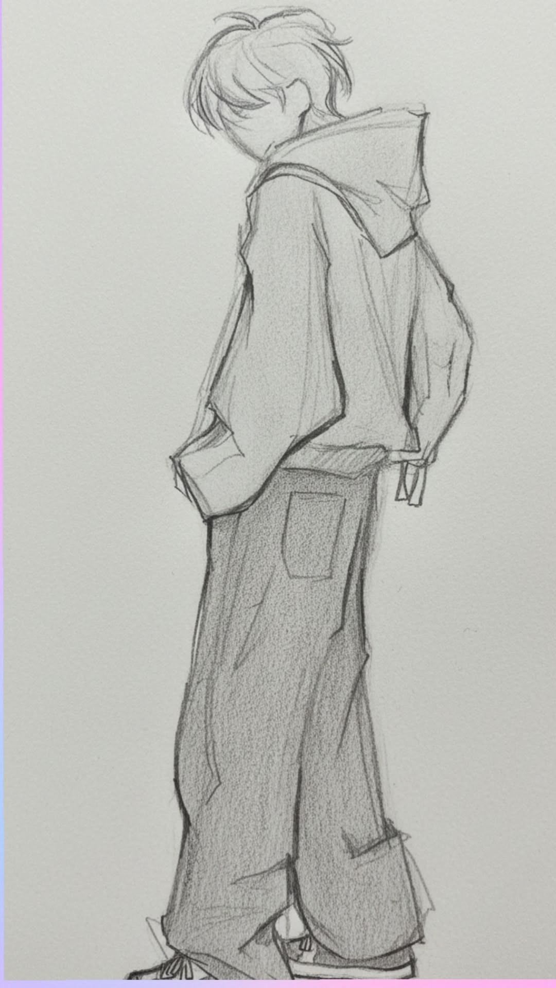 Trendy Boy in Hoodie and Baggy Pants Sketch