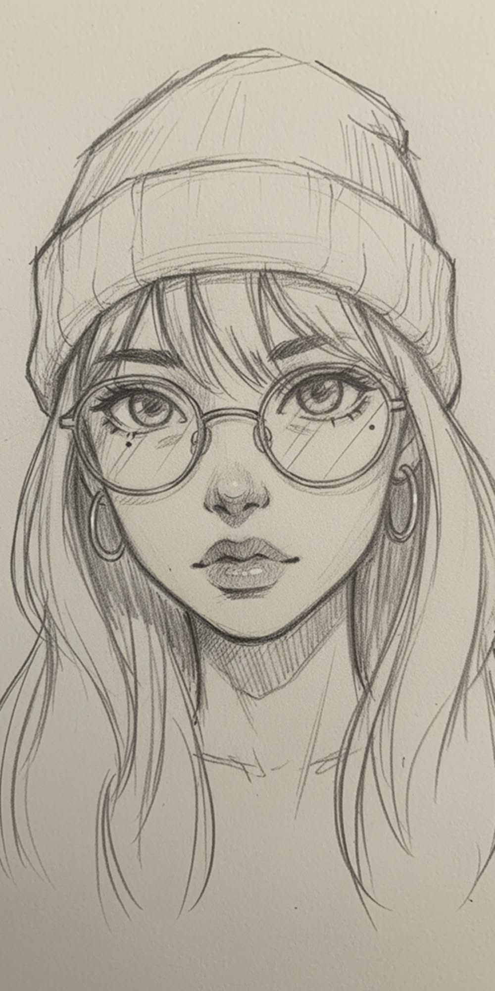 Stylish Girl with Beanie and Glasses Sketch