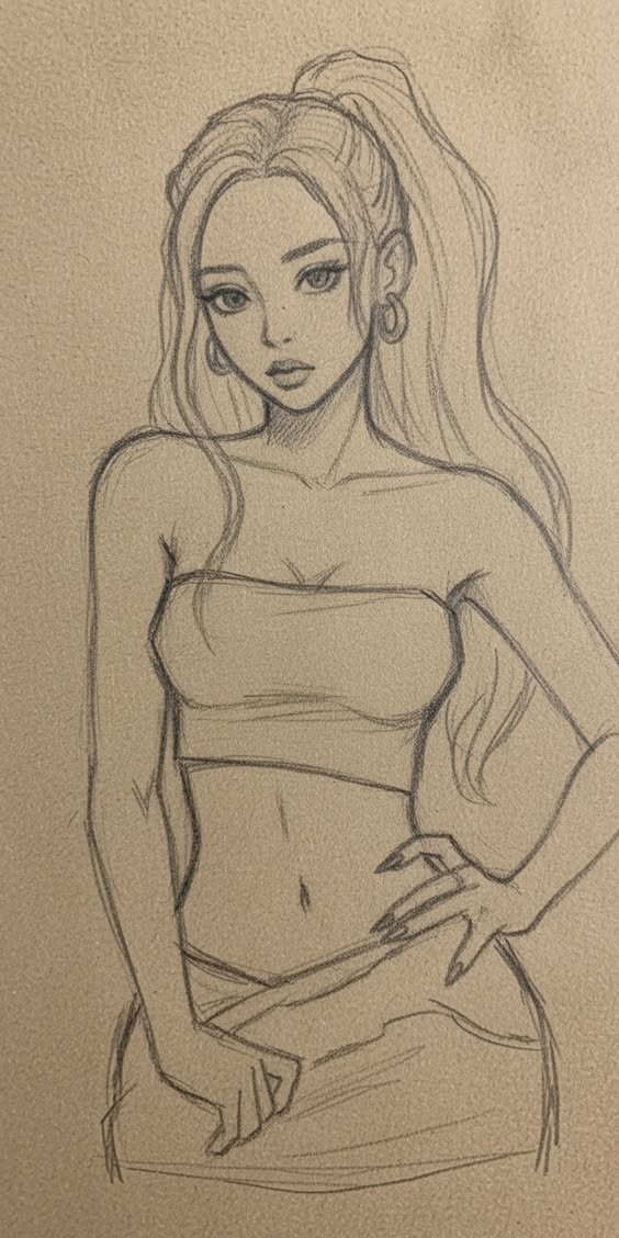 Stylish Girl with Long Hair and Crop Top Pose