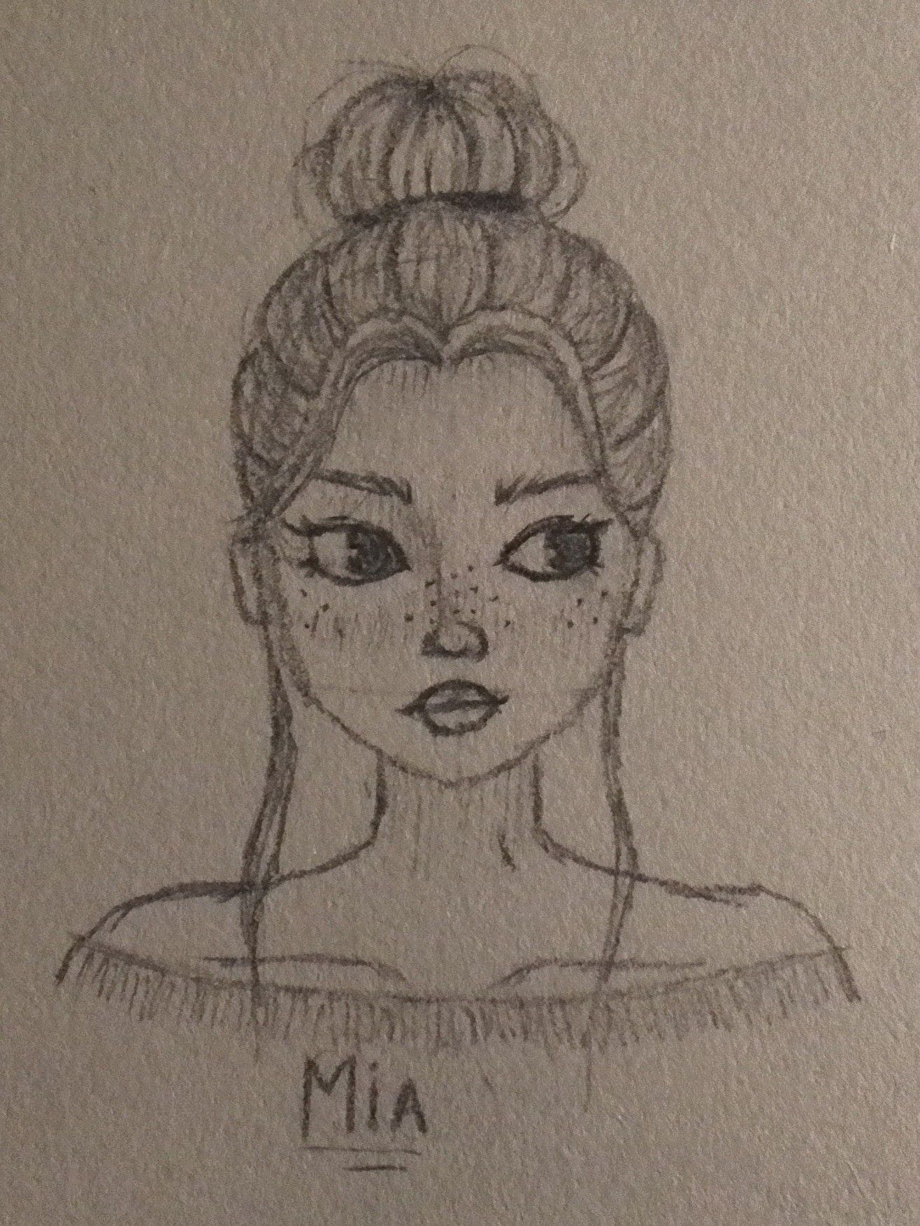 Portrait of a Young Woman with Freckles and a Bun