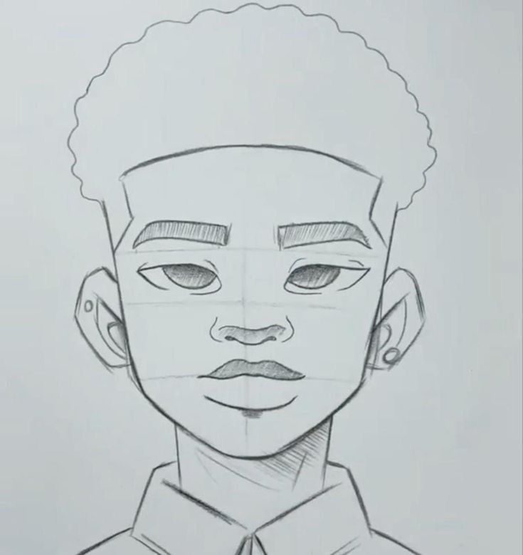 Stylish Young Boy with Curly Hair Sketch