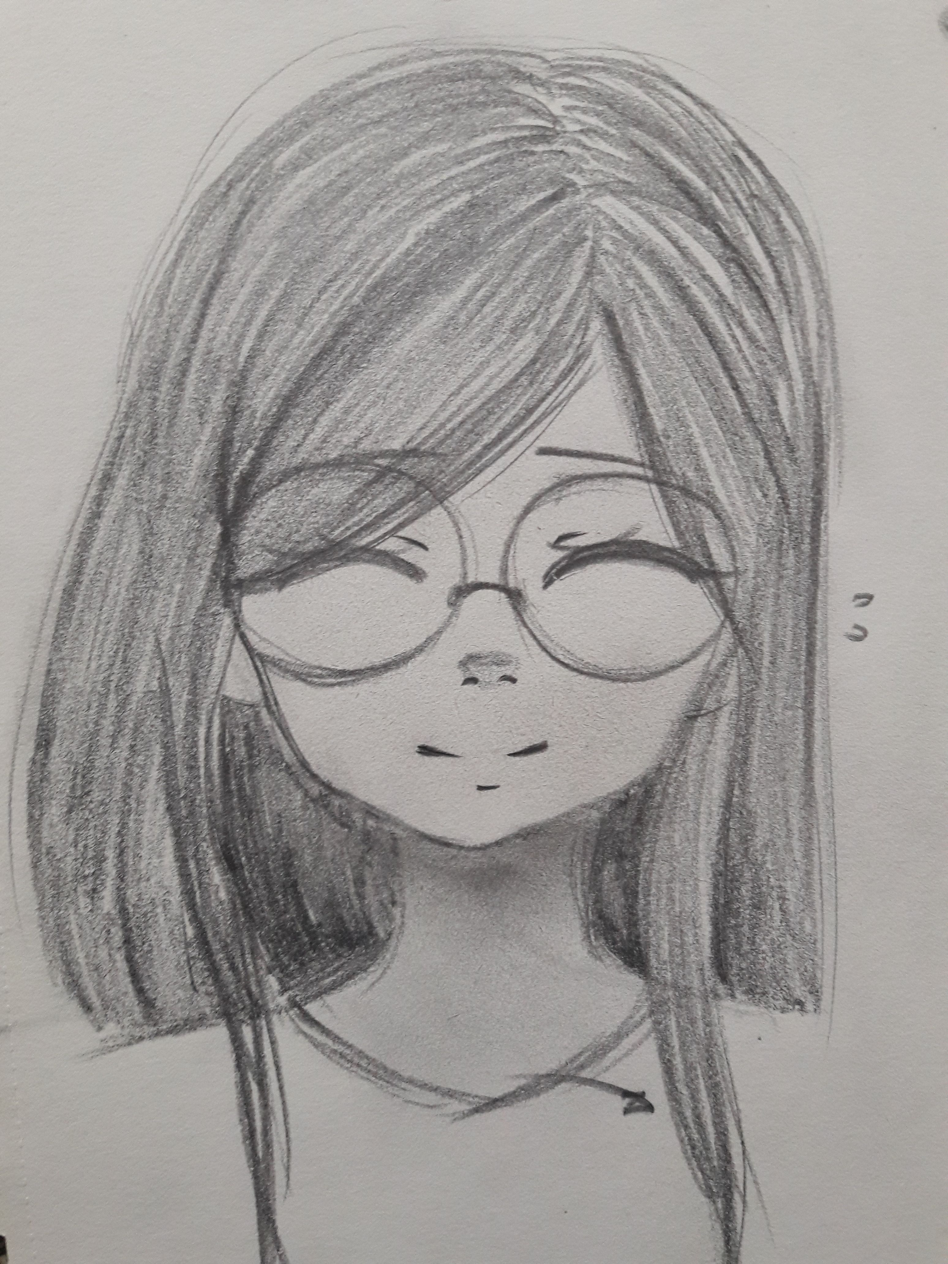 Smiling Girl with Glasses and Long Hair Sketch