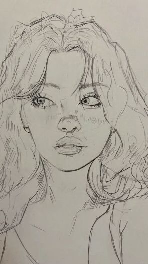 Realistic Girl with Wavy Hair Sketch