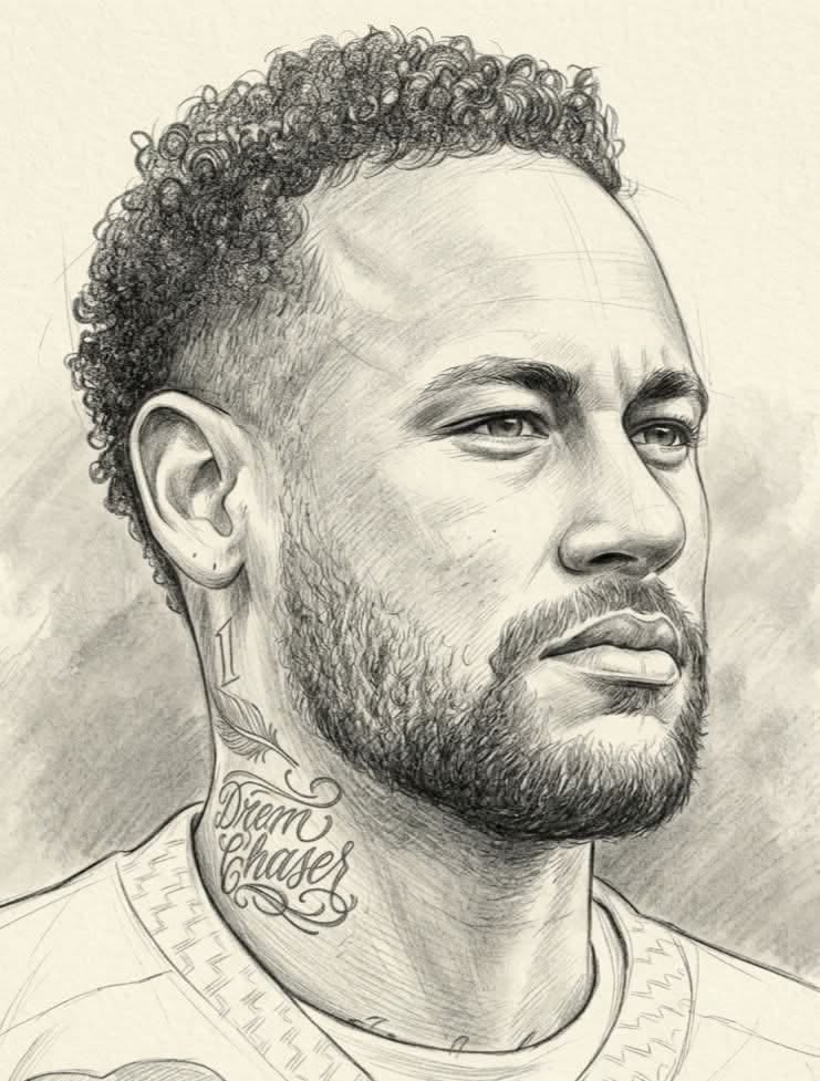 Neymar Portrait Sketch