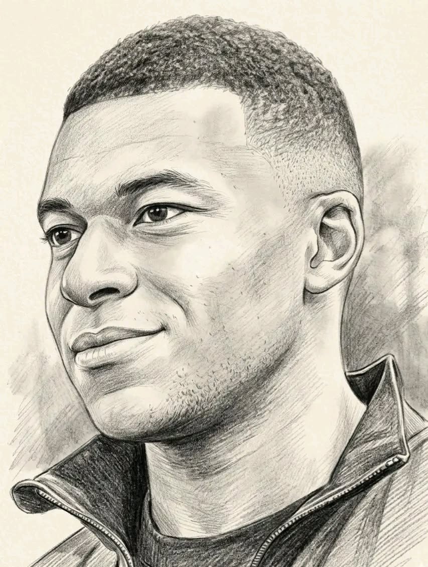 Realistic Portrait of Kylian Mbappé Sketch