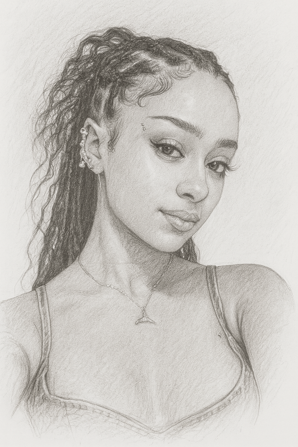 Beautiful Woman with Braided Hair and Natural Makeup Sketch