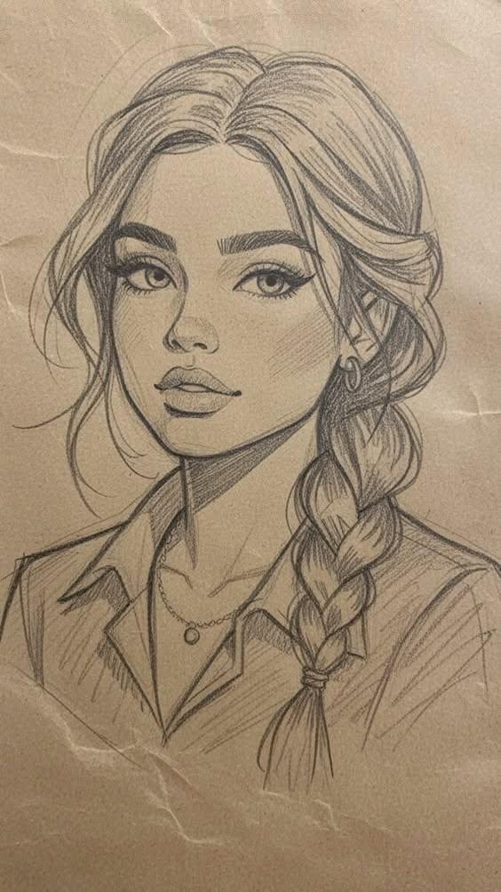 People to Draw: Stylish Girl with Braided Hair and Eyeliner