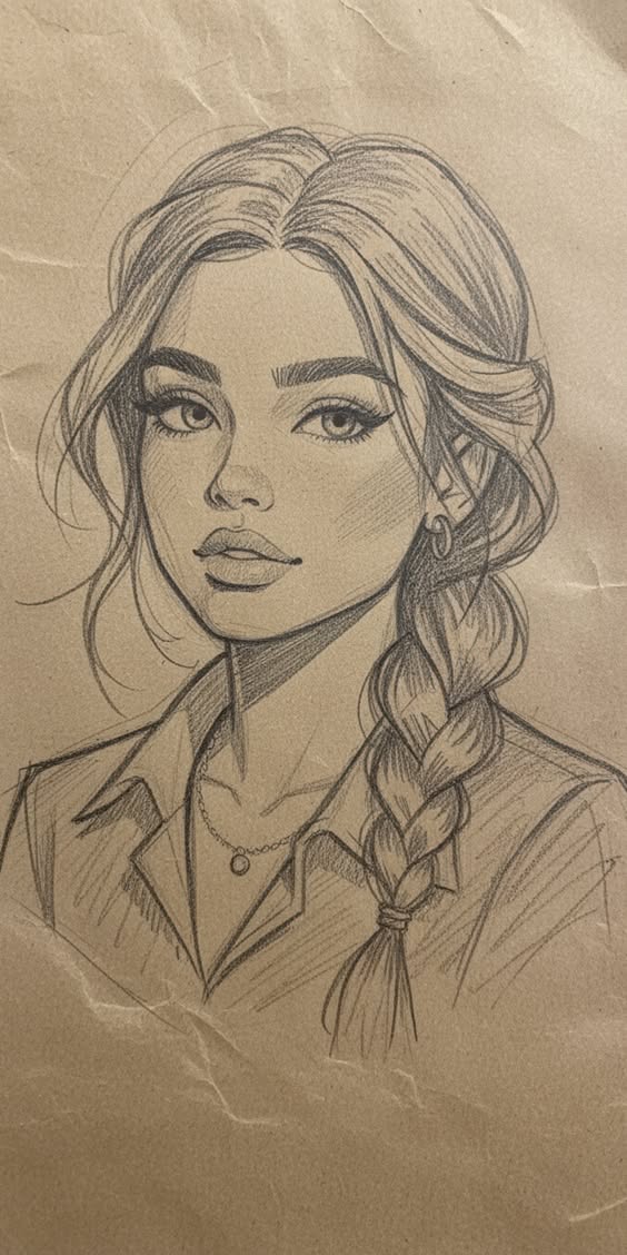 People to Draw: Stylish Girl with Braided Hair and Elegant Expression