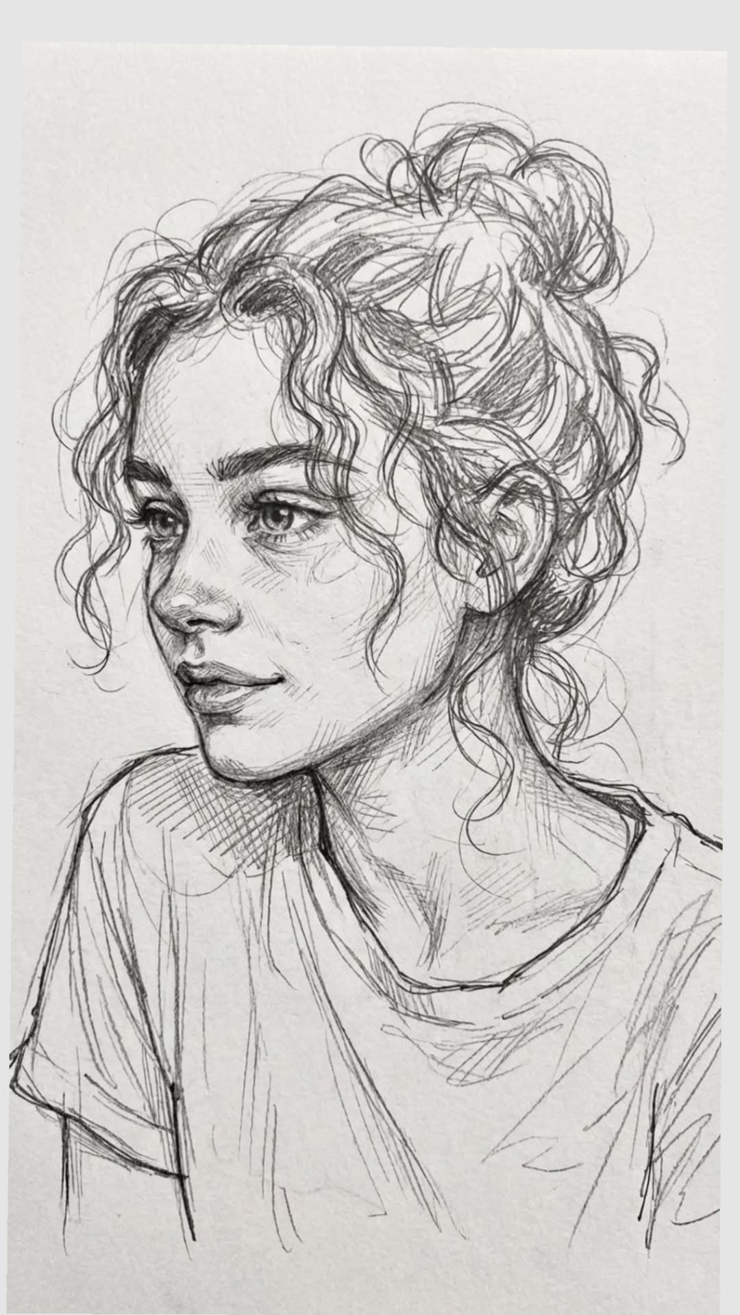 People to Draw: Artistic Young Woman with Curly Hair and Casual Top